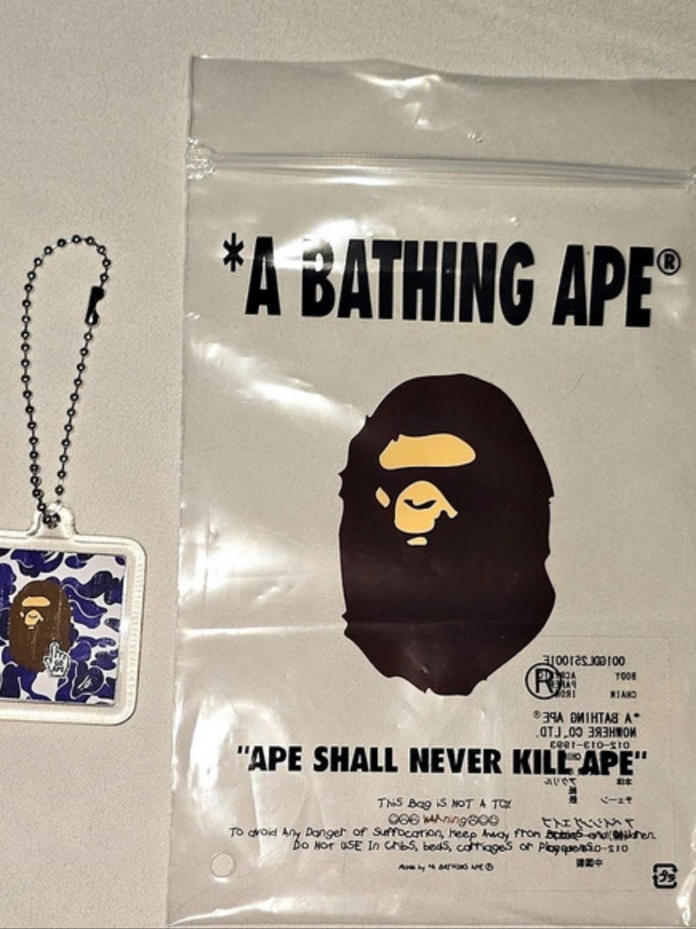 New Authentic BAPE Blue ABC Camo Go Ape Pointer Acrylic Keychain In Plastic Bag